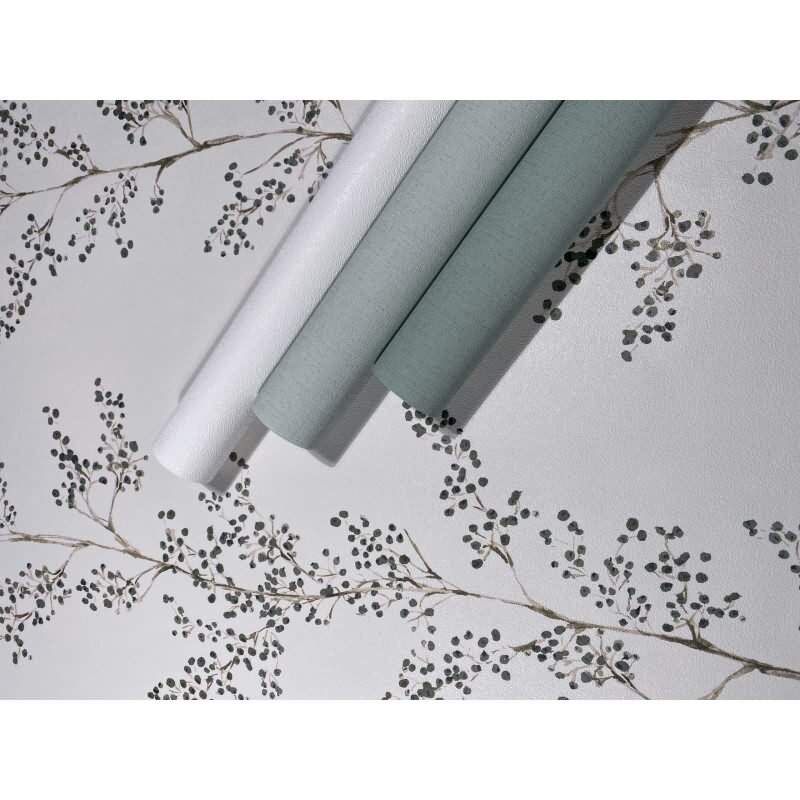 Vliestapete Blätter, Äste Floral Natur matt in Grau für Wohnzimmer, Schlafzimmer, Küche (88989)