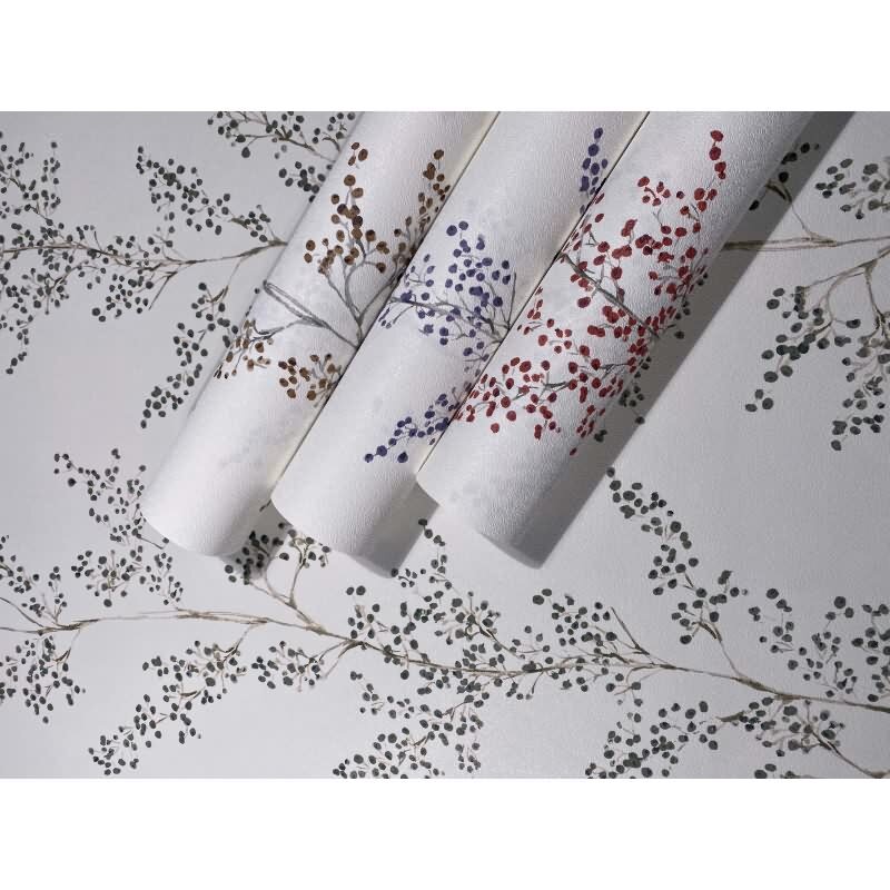 Vliestapete Blätter, Äste Floral Natur matt in Grau für Wohnzimmer, Schlafzimmer, Küche (88989)