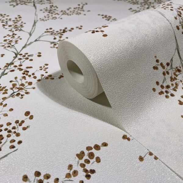Vliestapete Blätter, Äste Floral Natur matt in Weiß für Wohnzimmer, Schlafzimmer, Küche (88990)