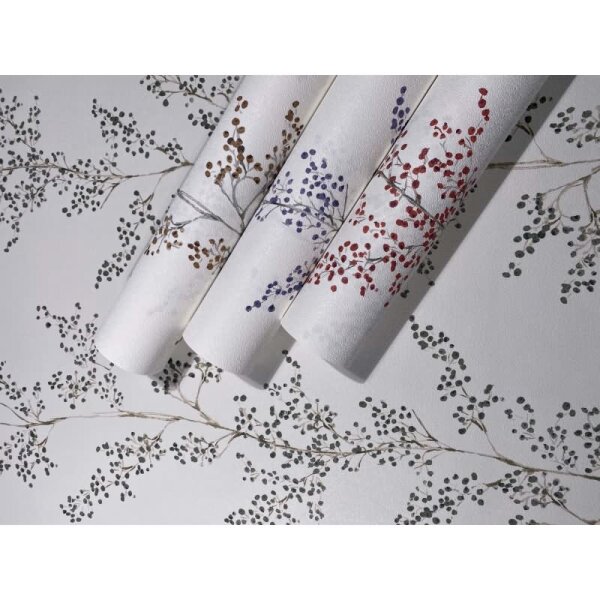 Vliestapete Blätter, Äste Floral Natur matt in Weiß für Wohnzimmer, Schlafzimmer, Küche (88990)