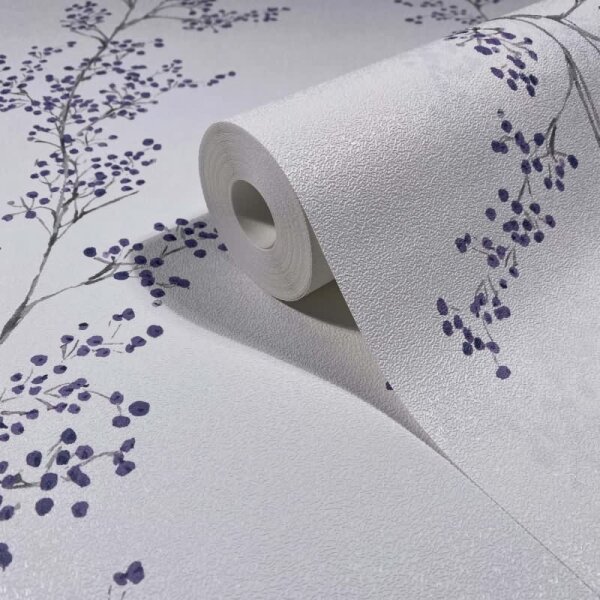 Vliestapete Blätter, Äste Floral Natur matt in Weiß für Wohnzimmer, Schlafzimmer, Küche (88991)