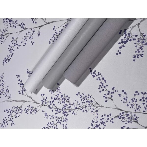 Vliestapete Blätter, Äste Floral Natur matt in Weiß für Wohnzimmer, Schlafzimmer, Küche (88991)