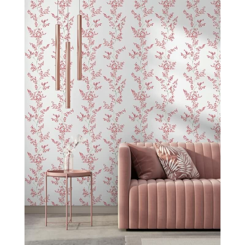 Vliestapete Blätter, Äste Floral Natur matt in Weiß für Wohnzimmer, Schlafzimmer, Küche (88992)