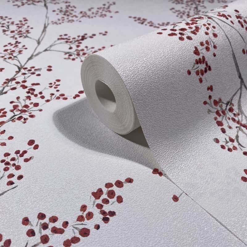 Vliestapete Blätter, Äste Floral Natur matt in Weiß für Wohnzimmer, Schlafzimmer, Küche (88992)