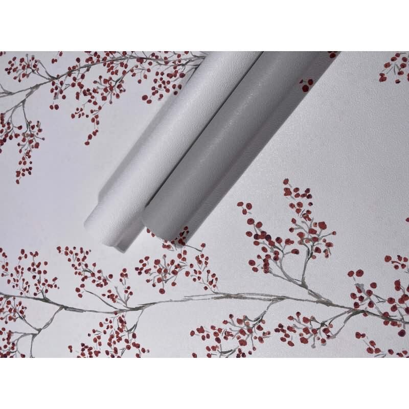 Vliestapete Blätter, Äste Floral Natur matt in Weiß für Wohnzimmer, Schlafzimmer, Küche (88992)