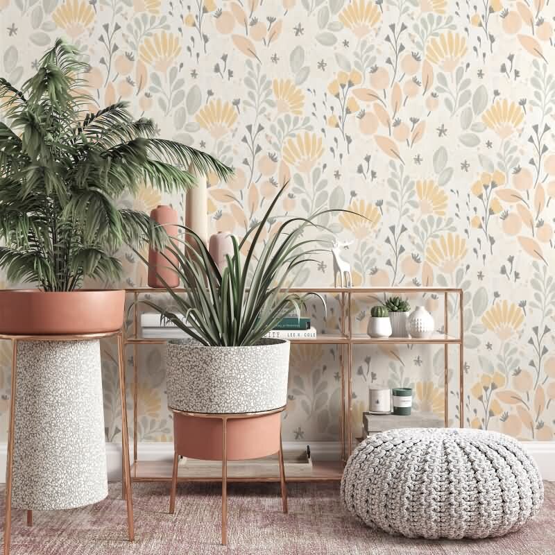 1051805 Tapete Blumen Floral Blätter Zweige Beige Orange Vliestapete Erismann