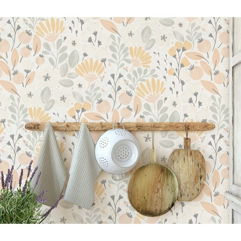 1051805 Tapete Blumen Floral Blätter Zweige Beige Orange Vliestapete Erismann