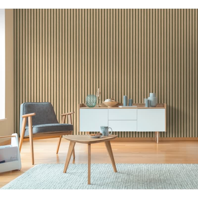 Holzlatten-Tapete Beige Braun - Vertikale Streifen 3D-Optik - Vliestapete modern (786651)