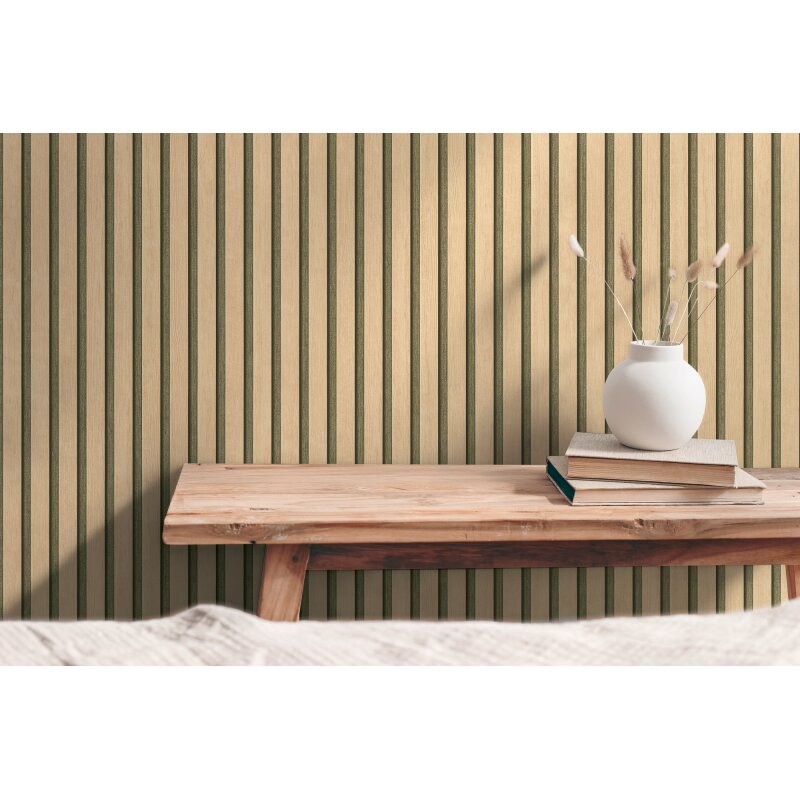 Holzlatten-Tapete Beige Braun - Vertikale Streifen 3D-Optik - Vliestapete modern (786651)