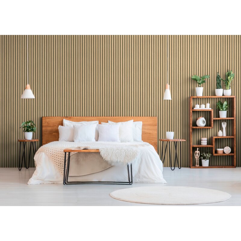 Holzlatten-Tapete Beige Braun - Vertikale Streifen 3D-Optik - Vliestapete modern (786651)