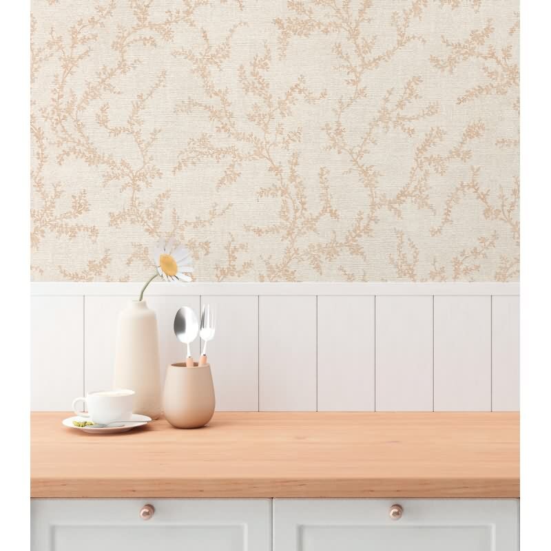 Florale Vliestapete in Beige - Zweigmuster auf cremefarbenem Hintergrund - Elegant & Natürlich (790901)