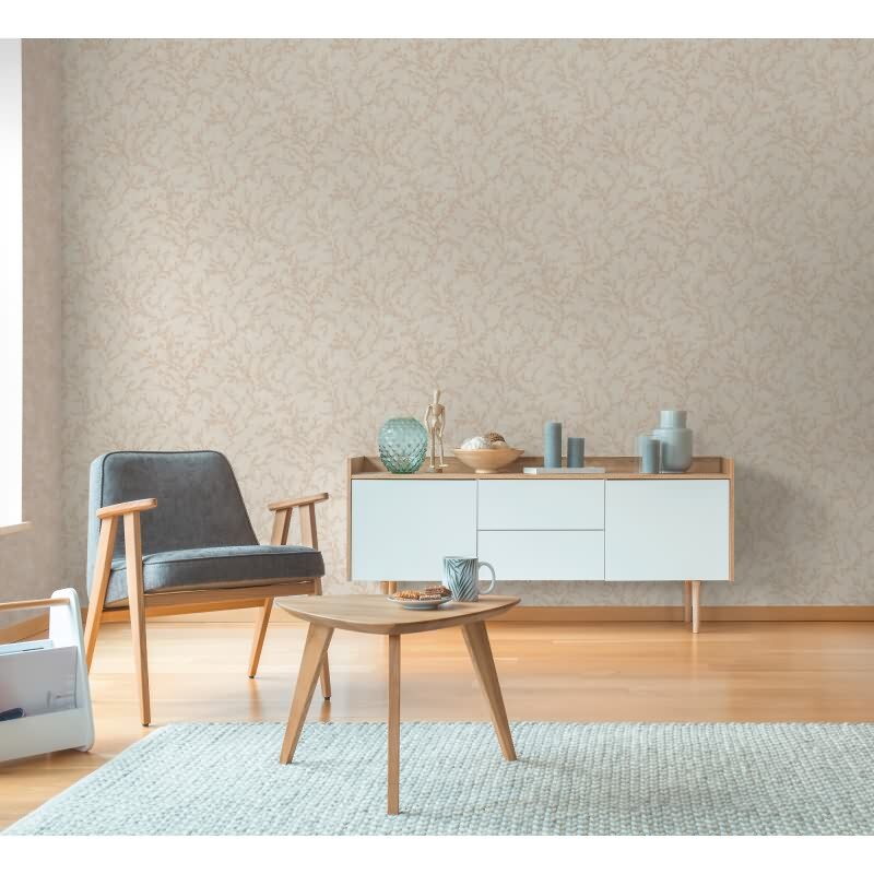 Florale Vliestapete in Beige - Zweigmuster auf cremefarbenem Hintergrund - Elegant & Natürlich (790901)