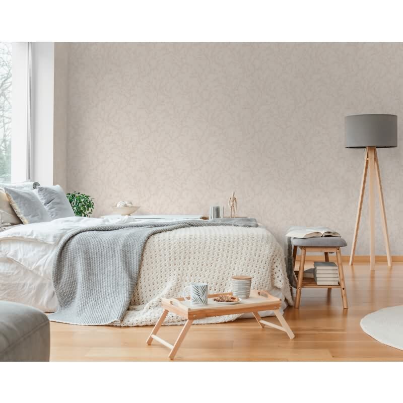 Florale Vliestapete Creme Beige - Dezentes Zweigmuster - Tapete elegant & modern (790902)