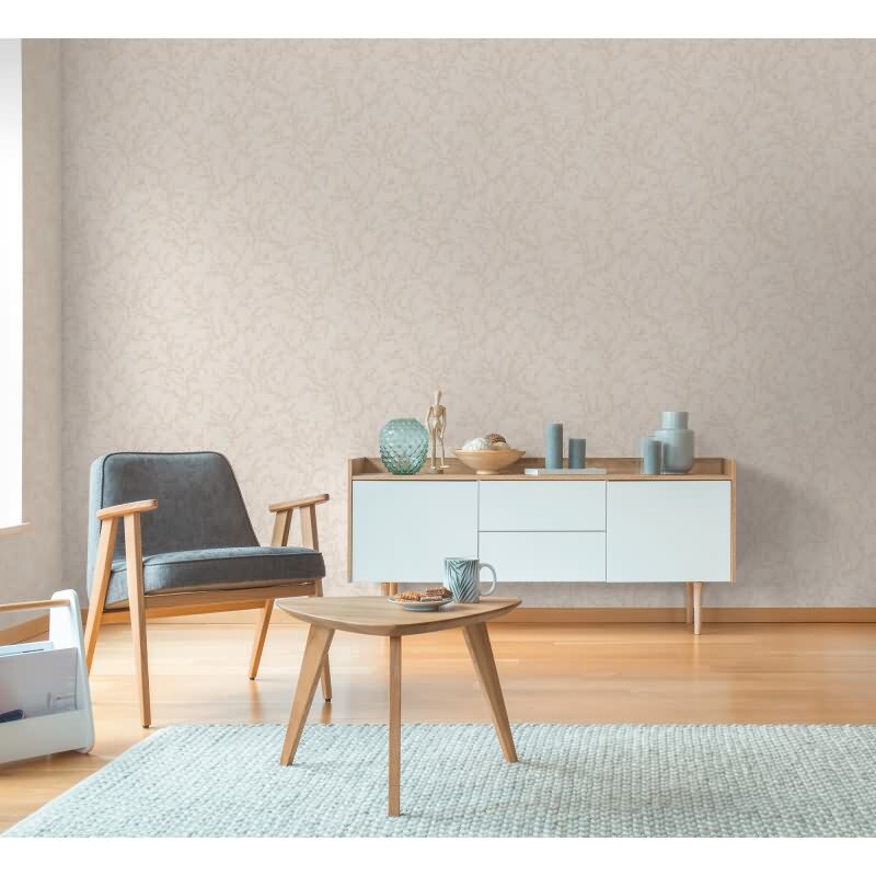 Florale Vliestapete Creme Beige - Dezentes Zweigmuster - Tapete elegant & modern (790902)