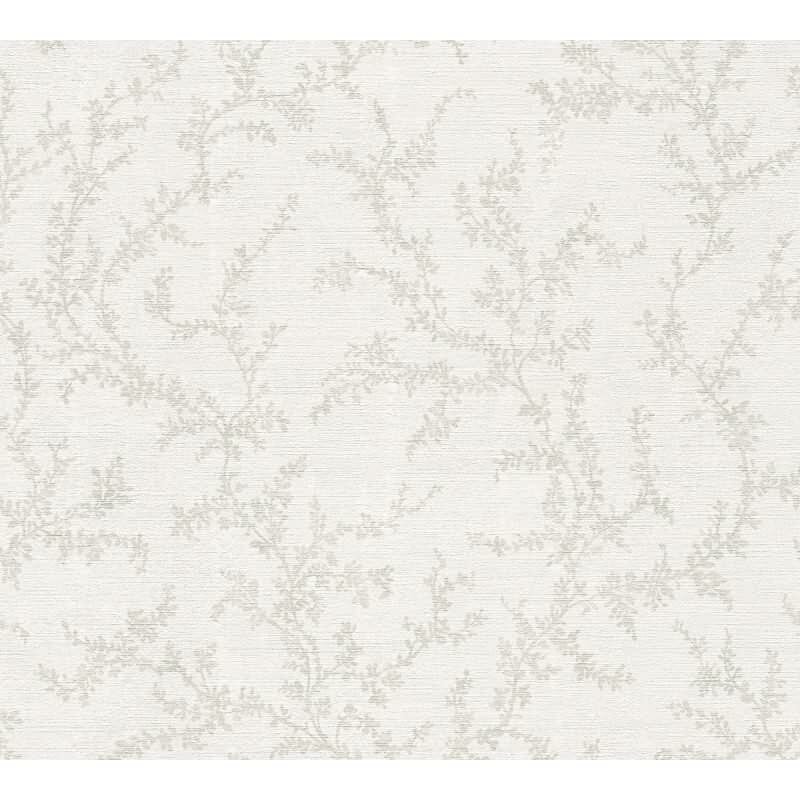 Florale Vliestapete Hellgrau Creme - Zweigmuster Ton-in-Ton - Tapete dezent & elegant (790903)
