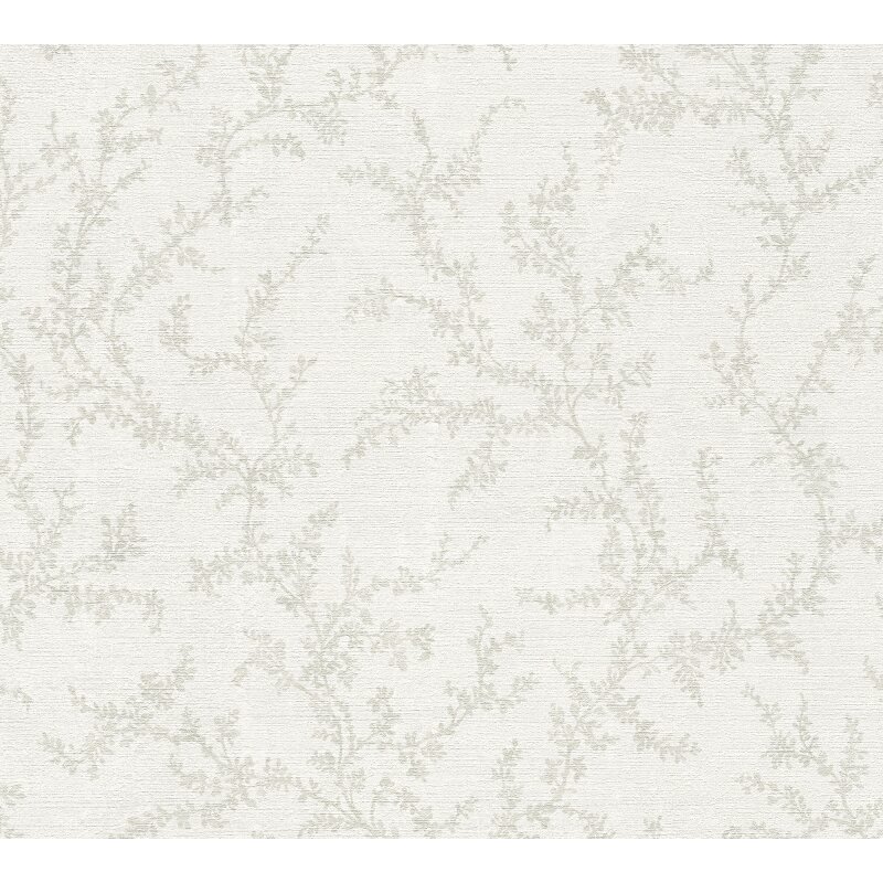Florale Vliestapete Hellgrau Creme - Zweigmuster Ton-in-Ton - Tapete dezent & elegant (790903)