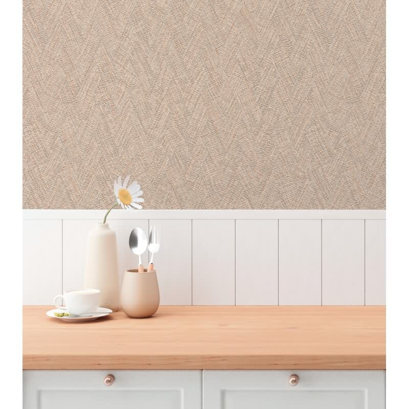 Strukturtapete Fischgrätmuster Beige Braun - Vliestapete mit 3D-Effekt - Modern & elegant (790921)