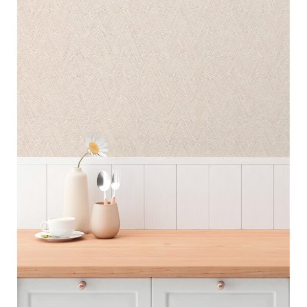 Strukturtapete Fischgrät Creme Beige - Vliestapete mit feiner Struktur - Elegant & modern (790922)