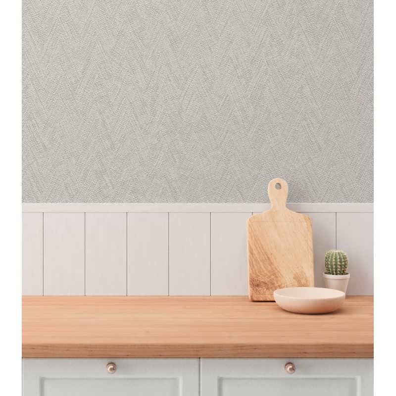 Strukturtapete Fischgrät Grau Weiß - Vliestapete mit Struktur - Modern & zeitlos (790924)