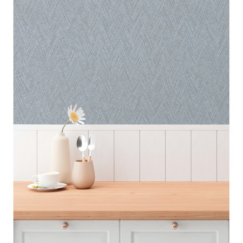 Strukturtapete Fischgrät Blau Grau - Vliestapete mit Struktur - Modern & stilvoll (790925)