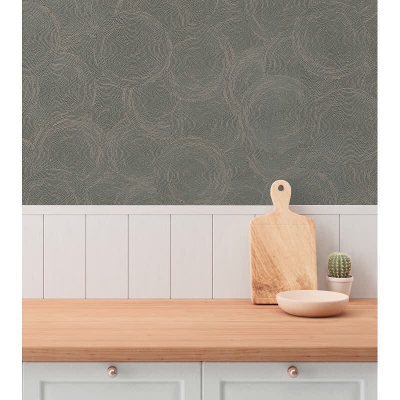 Vliestapete Kreise Kupfer Grau - Strukturtapete mit modernem Kreis-Design (790931)