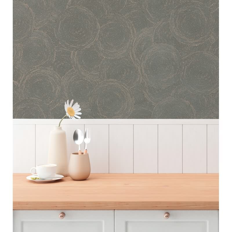 Vliestapete Kreise Kupfer Grau - Strukturtapete mit modernem Kreis-Design (790931)