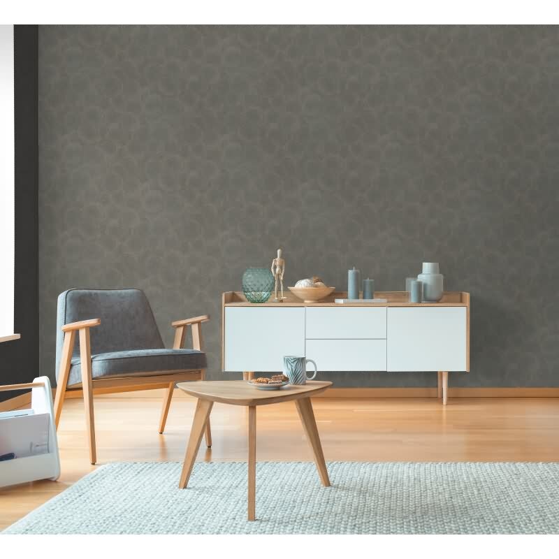 Vliestapete Kreise Kupfer Grau - Strukturtapete mit modernem Kreis-Design (790931)