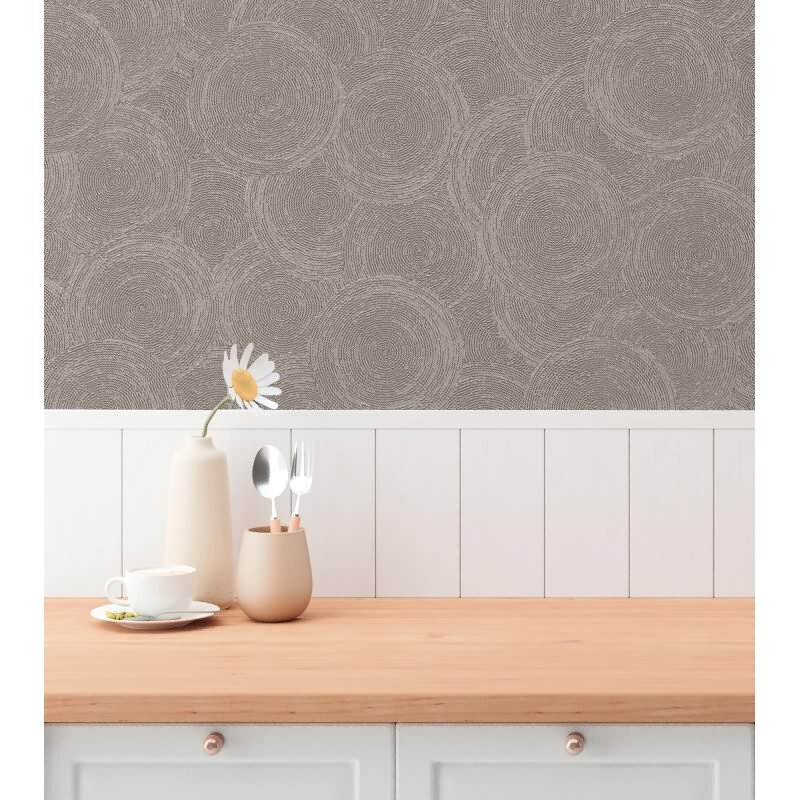 Kreis-Muster-Tapete Beige Braun - Vliestapete mit Struktur - Modern & Elegant (790932)