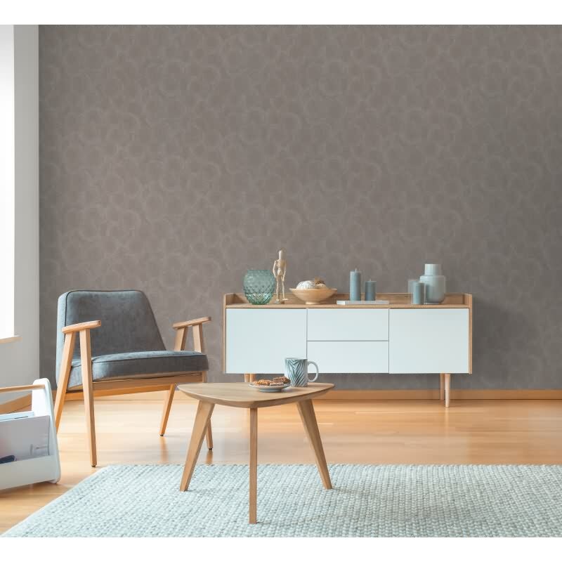 Kreis-Muster-Tapete Beige Braun - Vliestapete mit Struktur - Modern & Elegant (790932)