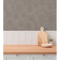 Kreis-Muster-Tapete Beige Braun - Vliestapete mit...