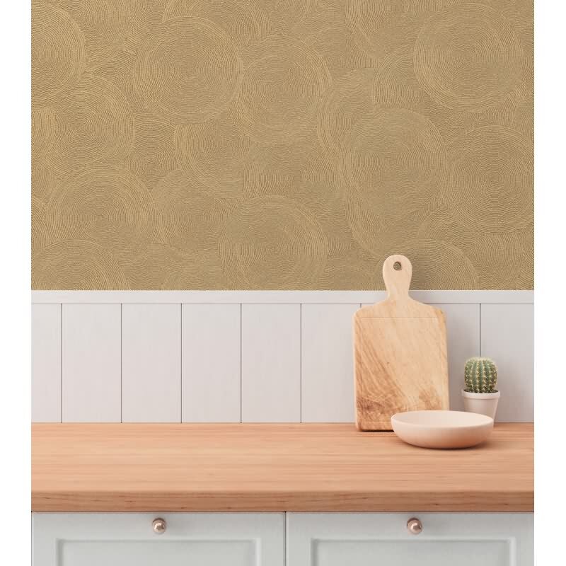 Kreis-Muster-Tapete Sandfarben Gold - Struktur Vliestapete modern glänzend (790933)