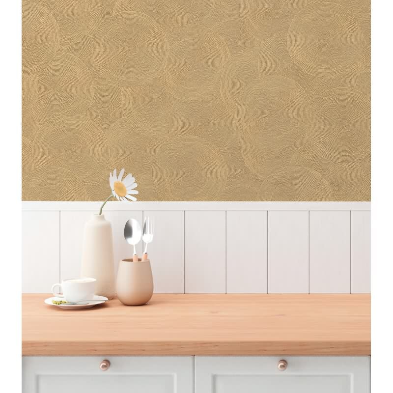 Kreis-Muster-Tapete Sandfarben Gold - Struktur Vliestapete modern glänzend (790933)