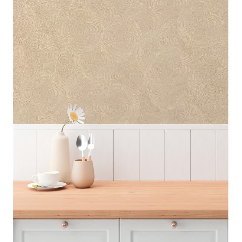 Kreis-Muster-Tapete Creme Beige - Struktur Vliestapete mit dezentem Glanz (790934)