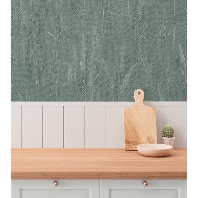 Gräser-Tapete Türkis Silber - Vliestapete mit Naturmotiv und Glanzstruktur (790941)