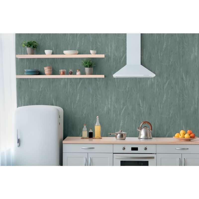 Gräser-Tapete Türkis Silber - Vliestapete mit Naturmotiv und Glanzstruktur (790941)