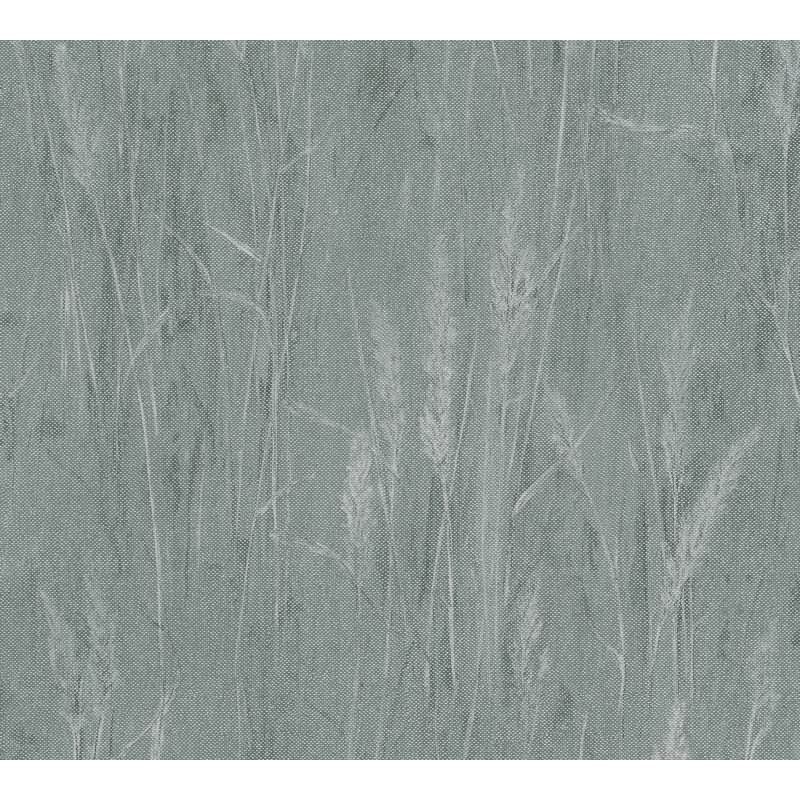 Gräser-Tapete Türkis Silber - Vliestapete mit Naturmotiv und Glanzstruktur (790941)