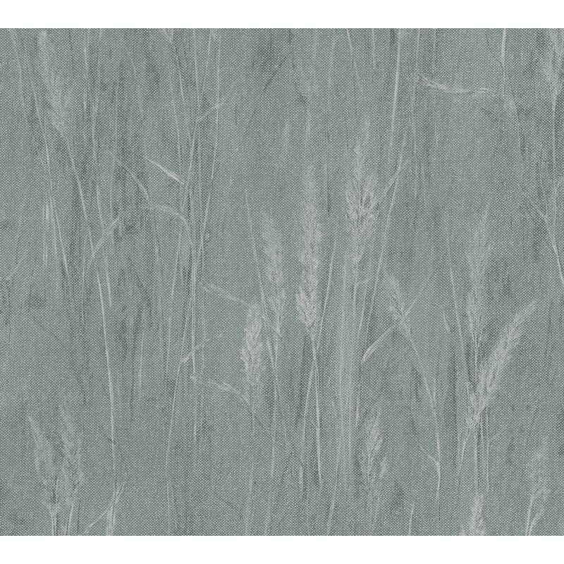 Gräser-Tapete Türkis Silber - Vliestapete mit Naturmotiv und Glanzstruktur (790941)