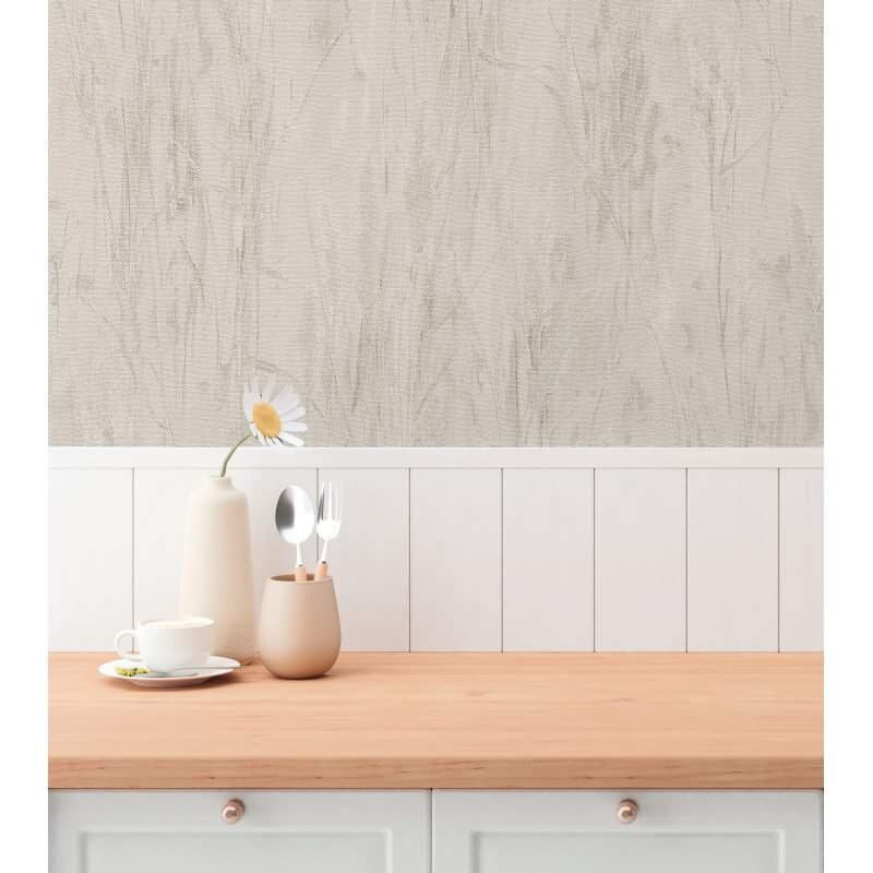 Gräser-Tapete Beige Grau - Vliestapete mit Naturmuster in Leinenoptik (790942)
