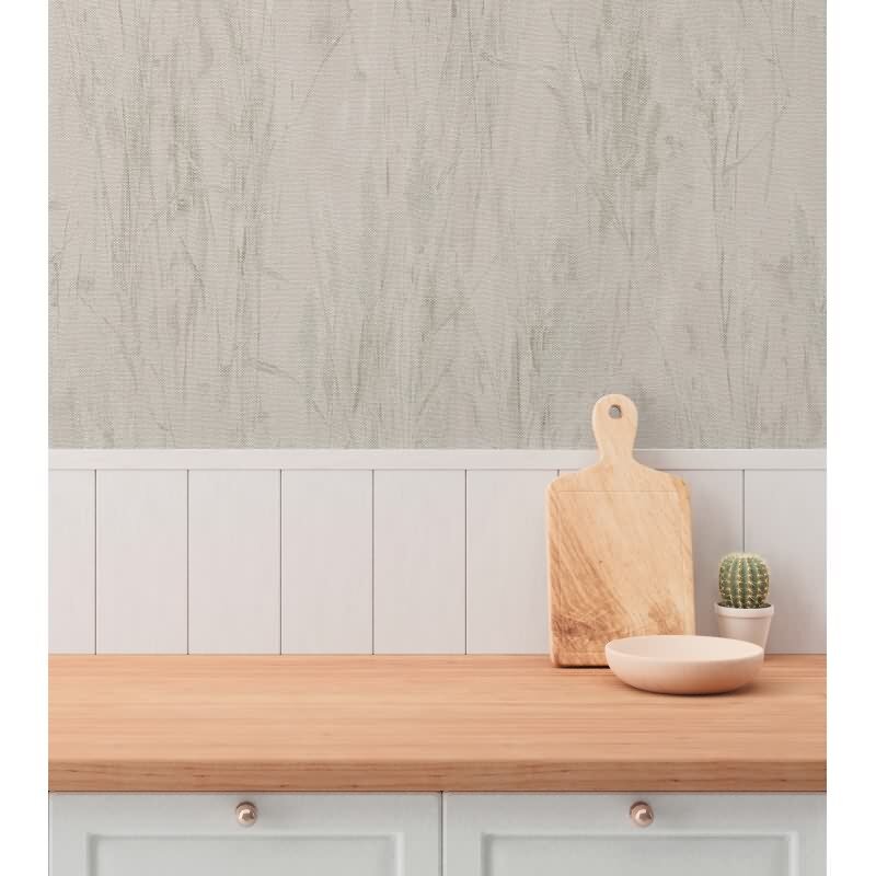 Gräser-Tapete Beige Grau - Vliestapete mit Naturmuster in Leinenoptik (790942)