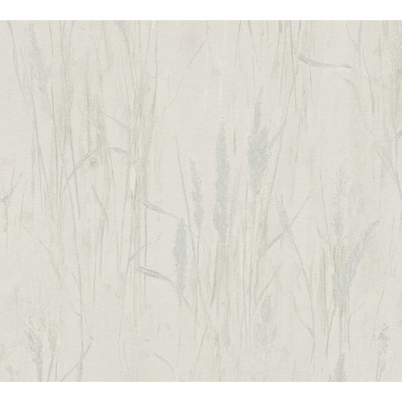 Gräser-Tapete Creme Blau Grün - Vliestapete Naturmotiv in Leinenstruktur (790945)