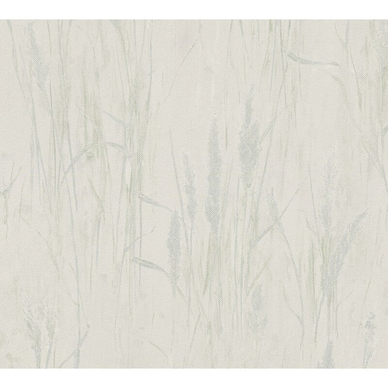 Gräser-Tapete Creme Blau Grün - Vliestapete Naturmotiv in Leinenstruktur (790945)