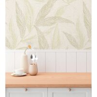 Palmblatt-Tapete Creme Gr&uuml;n - Vliestapete mit...