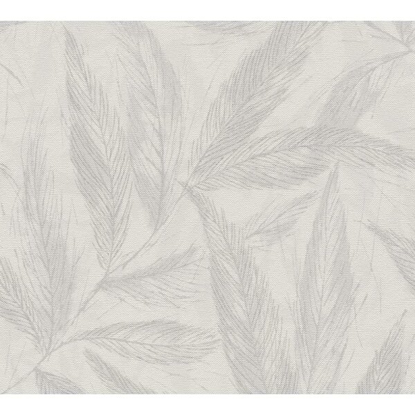 Palmblatt-Tapete Grau Creme - Vliestapete mit Blattmuster in Leinenstruktur (790964)