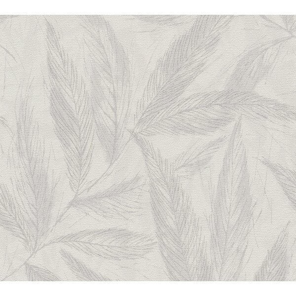 Palmblatt-Tapete Grau Creme - Vliestapete mit Blattmuster in Leinenstruktur (790964)