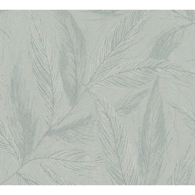 Palmblatt-Tapete Türkis Grün - Vliestapete mit Blattstruktur Leinenoptik (790965)