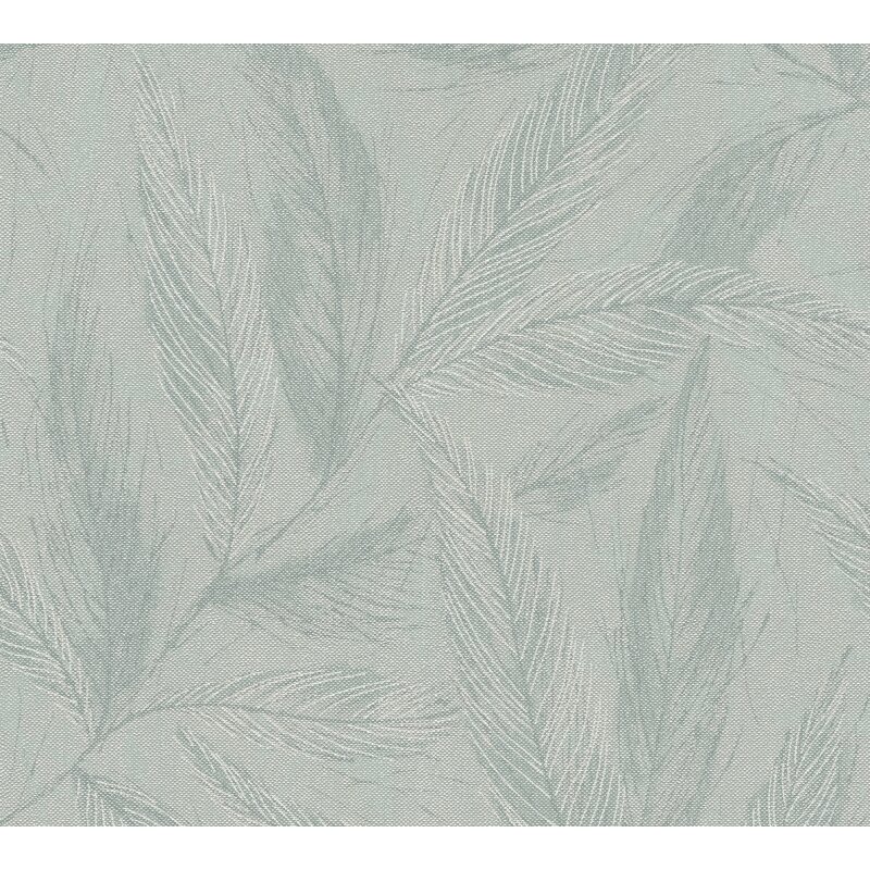 Palmblatt-Tapete Türkis Grün - Vliestapete mit Blattstruktur Leinenoptik (790965)
