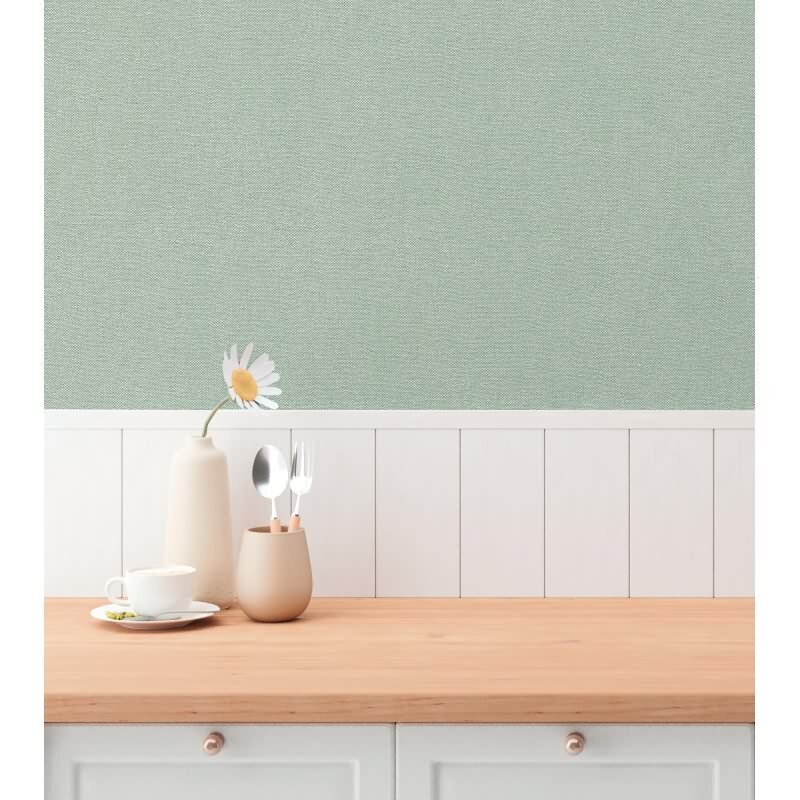 Unitapete in Leinenoptik Mintgrün - Vliestapete einfarbig strukturiert modern (790972)