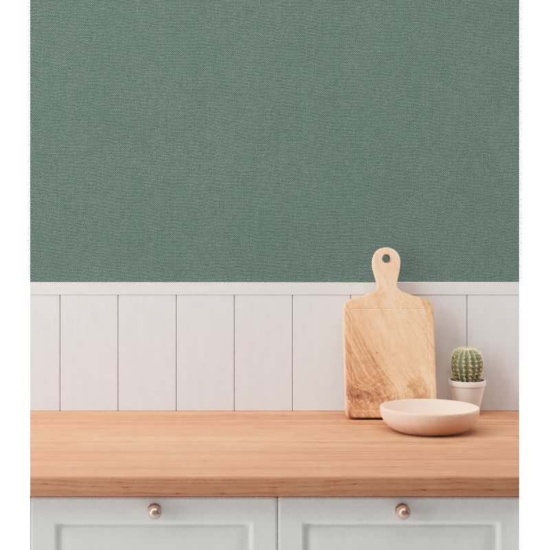 Unitapete in Leinenoptik Petrolgrün - Vliestapete strukturiert modern kräftig (790977)