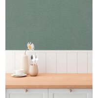 Unitapete in Leinenoptik Petrolgr&uuml;n - Vliestapete...