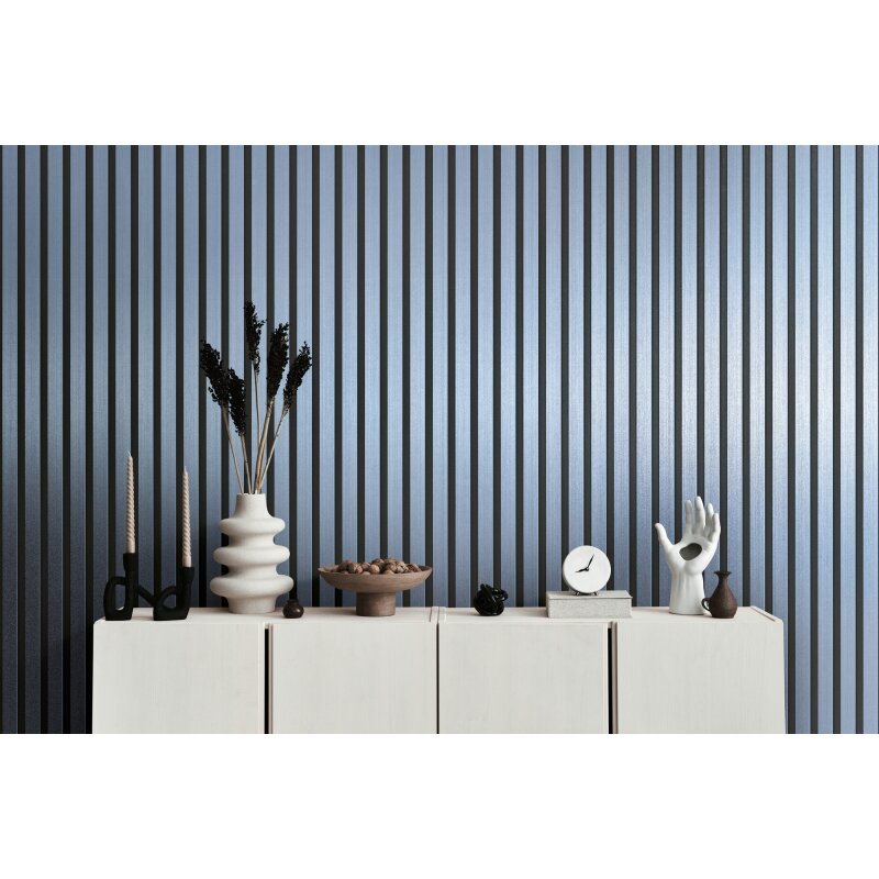 Streifen-Tapete Metallic Blau Schwarz - Vliestapete glänzend - Mustertapete modern (786273)